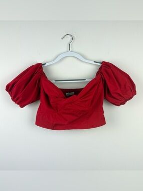 NWT Abercrombie Red Crop Puff Sleeve Top